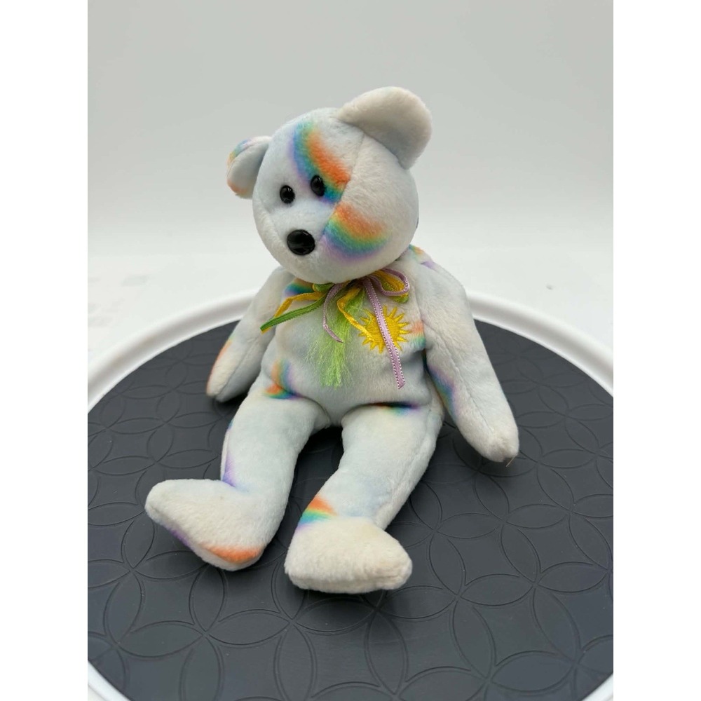 Ty Beanie Baby Cheery White Rainbow Bear 2000 Sun Embroidery No Hang Tag